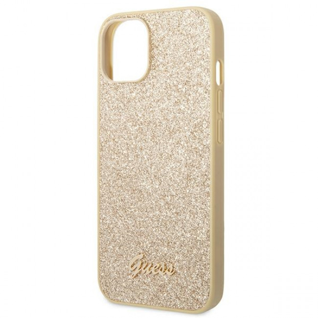 Guess iPhone 14 Plus Glitter Script Σκληρή Θήκη με Πλαίσιο Σιλικόνης - Gold - GUHCP14MHGGSHD