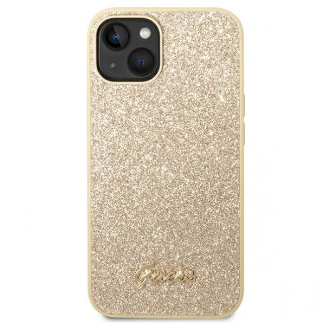 Guess iPhone 14 Plus Glitter Script Σκληρή Θήκη με Πλαίσιο Σιλικόνης - Gold - GUHCP14MHGGSHD