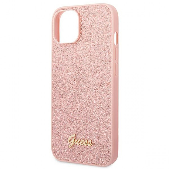 Guess iPhone 14 Plus Glitter Script Σκληρή Θήκη με Πλαίσιο Σιλικόνης - Pink - GUHCP14MHGGSHP