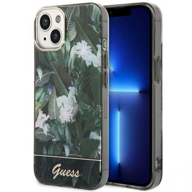 Guess iPhone 14 Plus Jungle Collection Σκληρή Θήκη με Πλαίσιο Σιλικόνης - Green - GUHCP14MHGJGHA