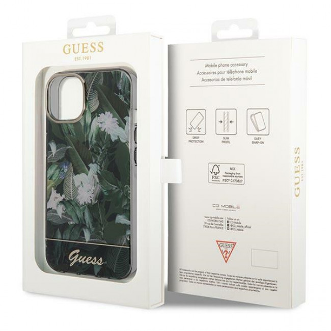 Guess iPhone 14 Plus Jungle Collection Σκληρή Θήκη με Πλαίσιο Σιλικόνης - Green - GUHCP14MHGJGHA