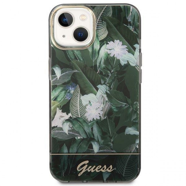 Guess iPhone 14 Plus Jungle Collection Σκληρή Θήκη με Πλαίσιο Σιλικόνης - Green - GUHCP14MHGJGHA