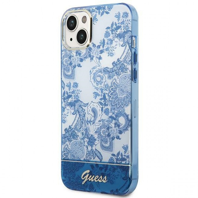 Guess iPhone 14 Plus Porcelain Collection Σκληρή Θήκη με Πλαίσιο Σιλικόνης - Blue - GUHCP14MHGPLHB