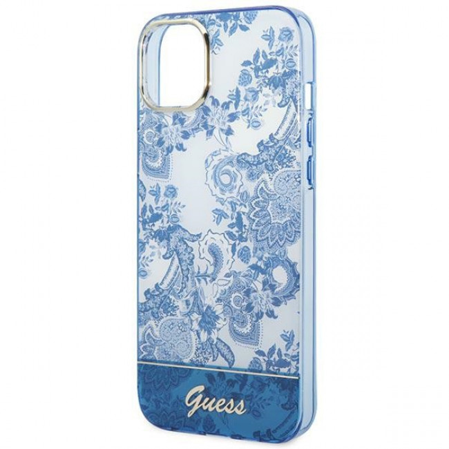 Guess iPhone 14 Plus Porcelain Collection Σκληρή Θήκη με Πλαίσιο Σιλικόνης - Blue - GUHCP14MHGPLHB