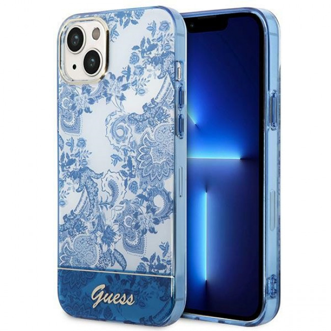 Guess iPhone 14 Plus Porcelain Collection Σκληρή Θήκη με Πλαίσιο Σιλικόνης - Blue - GUHCP14MHGPLHB