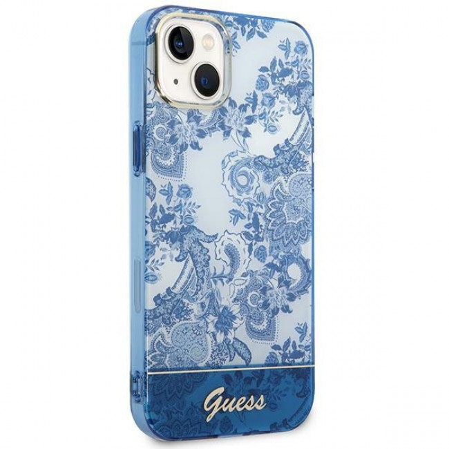 Guess iPhone 14 Plus Porcelain Collection Σκληρή Θήκη με Πλαίσιο Σιλικόνης - Blue - GUHCP14MHGPLHB