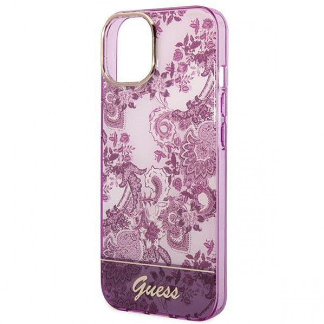 Guess iPhone 14 Plus Porcelain Collection Σκληρή Θήκη με Πλαίσιο Σιλικόνης - Fuschia - GUHCP14MHGPLHF