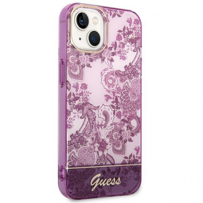 Guess iPhone 14 Plus Porcelain Collection Σκληρή Θήκη με Πλαίσιο Σιλικόνης - Fuschia - GUHCP14MHGPLHF