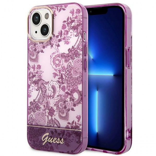 Guess iPhone 14 Plus Porcelain Collection Σκληρή Θήκη με Πλαίσιο Σιλικόνης - Fuschia - GUHCP14MHGPLHF