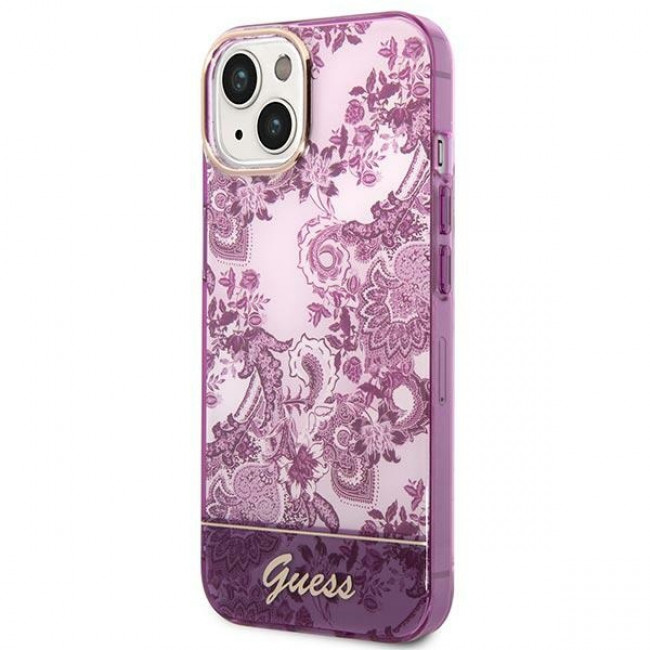 Guess iPhone 14 Plus Porcelain Collection Σκληρή Θήκη με Πλαίσιο Σιλικόνης - Fuschia - GUHCP14MHGPLHF