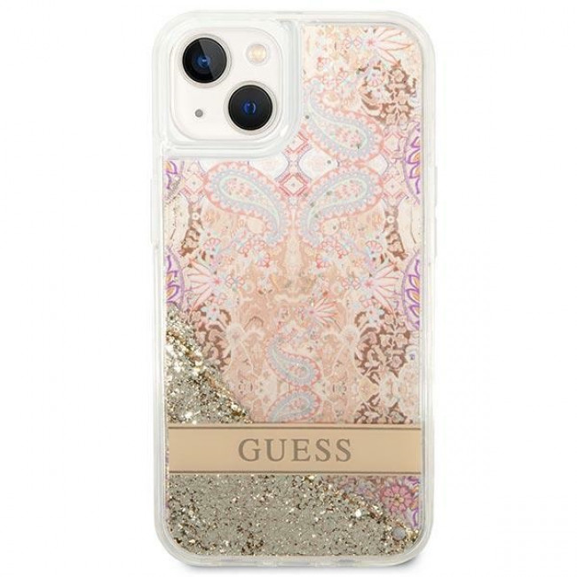 Guess iPhone 14 Plus Paisley Liquid Glitter Σκληρή Θήκη - Gold - GUHCP14MLFLSD