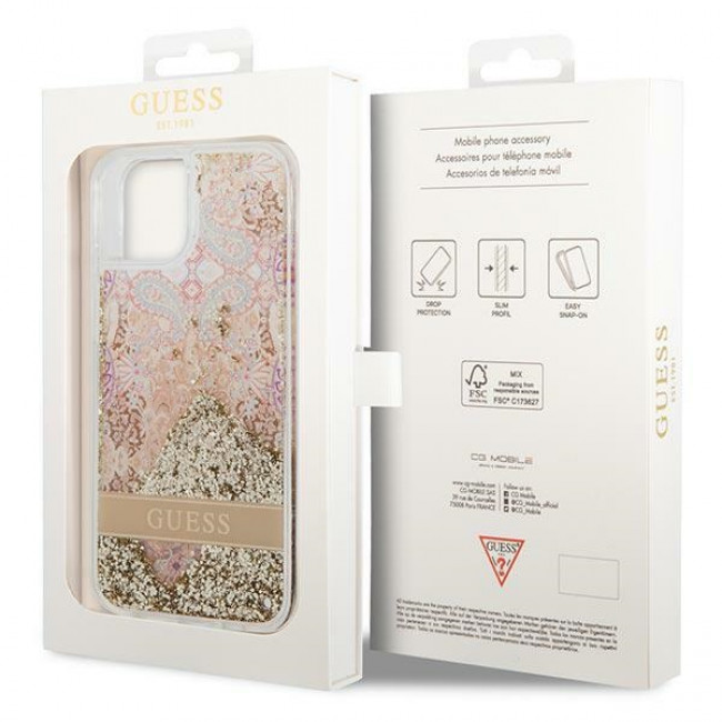 Guess iPhone 14 Plus Paisley Liquid Glitter Σκληρή Θήκη - Gold - GUHCP14MLFLSD