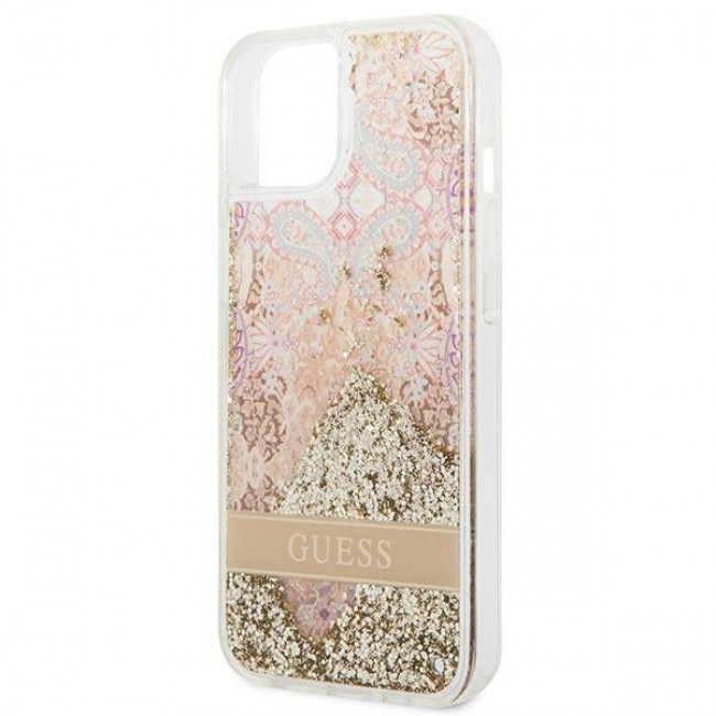 Guess iPhone 14 Plus Paisley Liquid Glitter Σκληρή Θήκη - Gold - GUHCP14MLFLSD