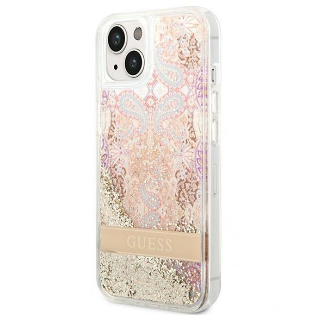 Guess iPhone 14 Plus Paisley Liquid Glitter Σκληρή Θήκη - Gold - GUHCP14MLFLSD