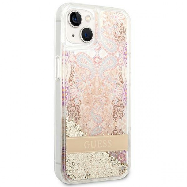 Guess iPhone 14 Plus Paisley Liquid Glitter Σκληρή Θήκη - Gold - GUHCP14MLFLSD