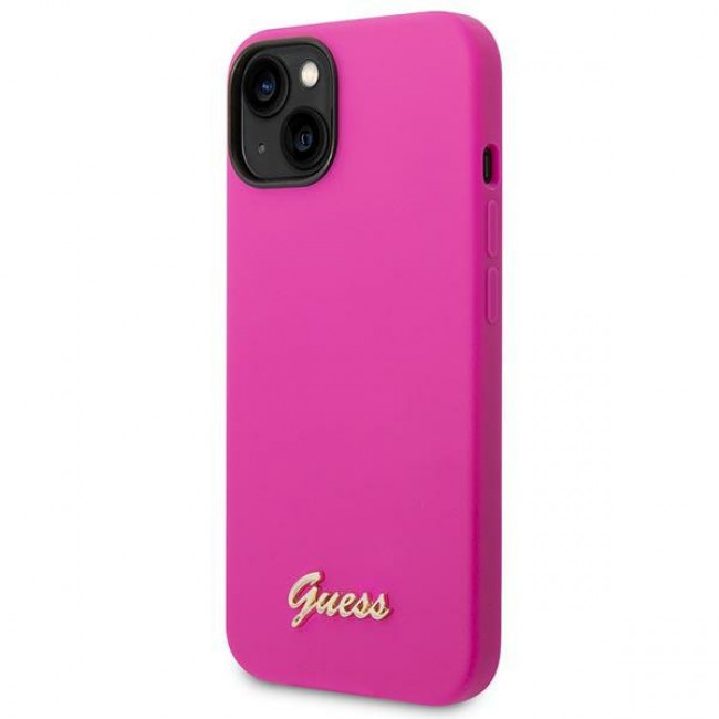 Guess iPhone 14 Plus Silicone Metal Logo Script Θήκη Σιλικόνης - Fuchsia - GUHCP14MSLSMF