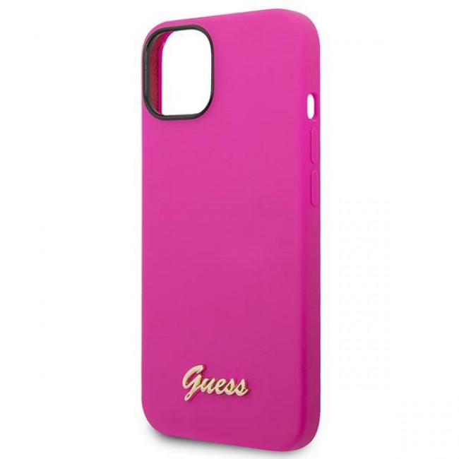 Guess iPhone 14 Plus Silicone Metal Logo Script Θήκη Σιλικόνης - Fuchsia - GUHCP14MSLSMF