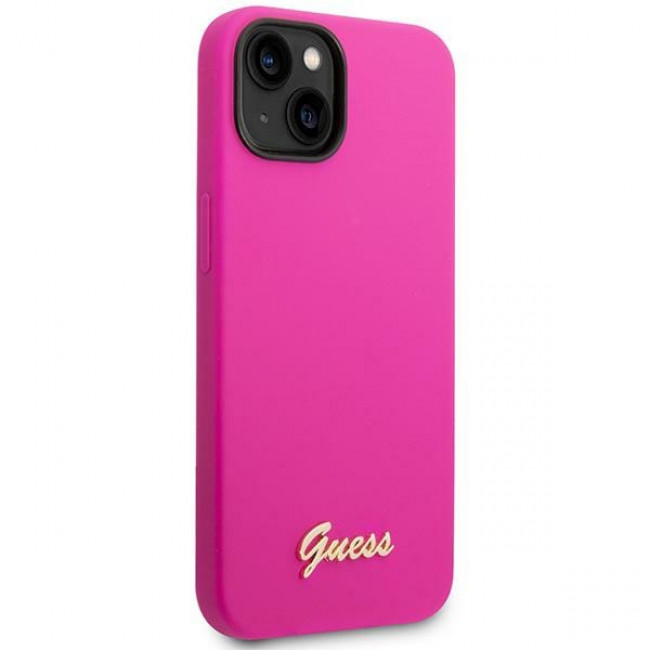 Guess iPhone 14 Plus Silicone Metal Logo Script Θήκη Σιλικόνης - Fuchsia - GUHCP14MSLSMF