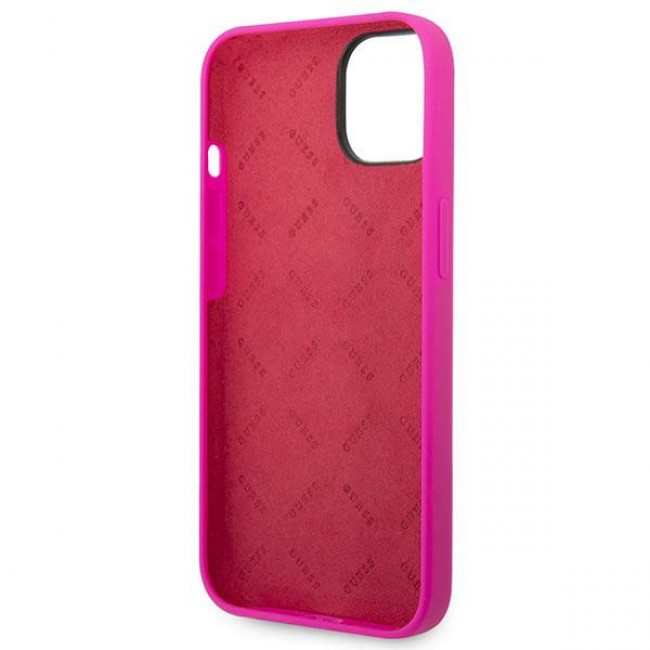 Guess iPhone 14 Plus Silicone Metal Logo Script Θήκη Σιλικόνης - Fuchsia - GUHCP14MSLSMF