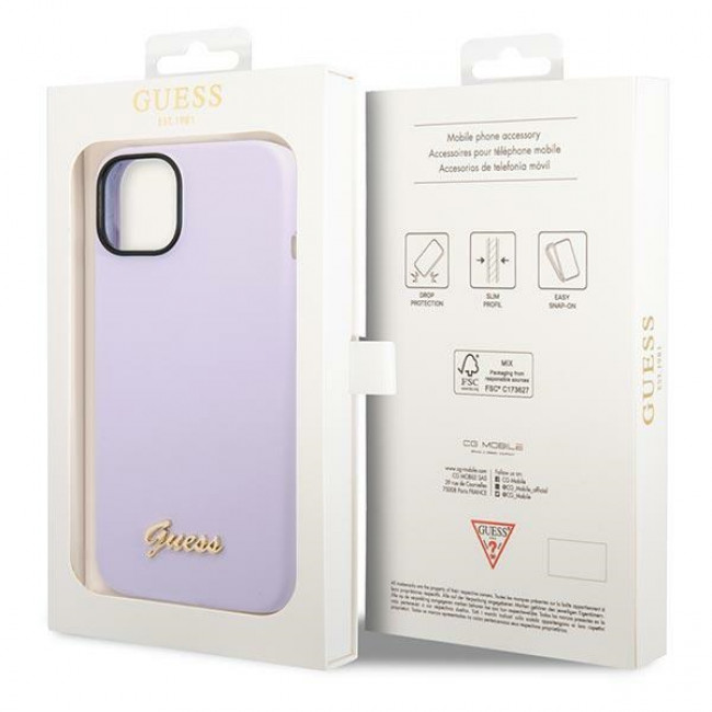 Guess iPhone 14 Plus Silicone Metal Logo Script Θήκη Σιλικόνης - Purple - GUHCP14MSLSMU