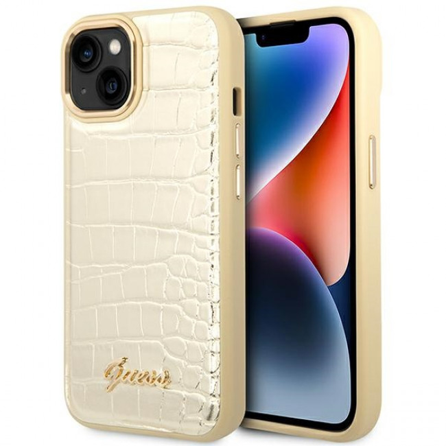 Guess iPhone 14 Croco Collection Θήκη με Επένδυση Συνθετικού Δέρματος - Gold - GUHCP14SHGCRHD