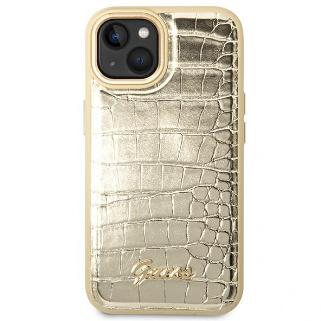 Guess iPhone 14 Croco Collection Θήκη με Επένδυση Συνθετικού Δέρματος - Gold - GUHCP14SHGCRHD