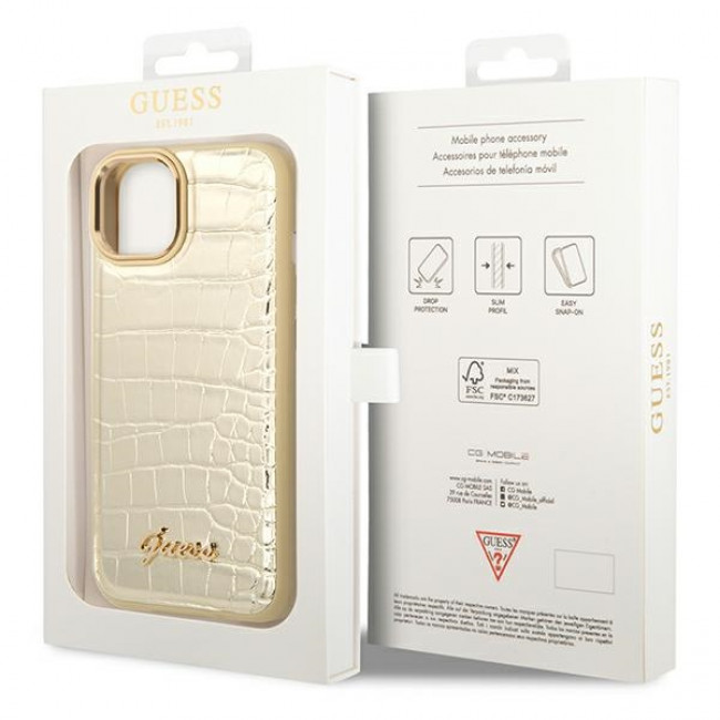 Guess iPhone 14 Croco Collection Θήκη με Επένδυση Συνθετικού Δέρματος - Gold - GUHCP14SHGCRHD