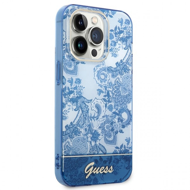 Guess iPhone 14 Pro Max Porcelain Collection Σκληρή Θήκη με Πλαίσιο Σιλικόνης - Blue - GUHCP14XHGPLHB