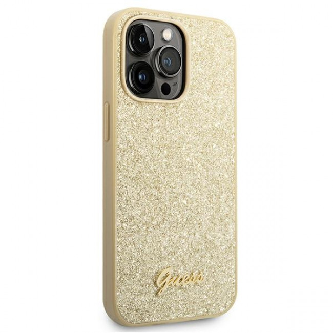 Guess iPhone 14 Pro Max Glitter Script Σκληρή Θήκη με Πλαίσιο Σιλικόνης - Gold - GUHCP14XHGGSHD