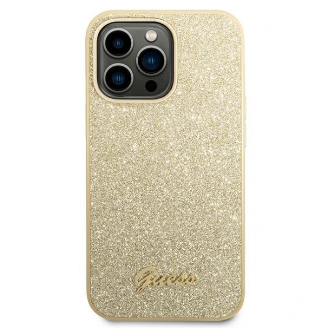 Guess iPhone 14 Pro Max Glitter Script Σκληρή Θήκη με Πλαίσιο Σιλικόνης - Gold - GUHCP14XHGGSHD