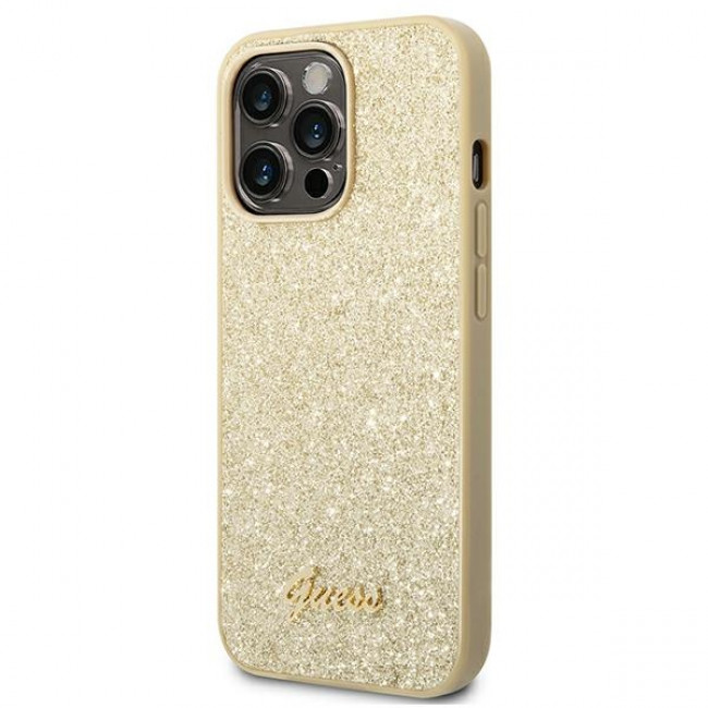 Guess iPhone 14 Pro Max Glitter Script Σκληρή Θήκη με Πλαίσιο Σιλικόνης - Gold - GUHCP14XHGGSHD