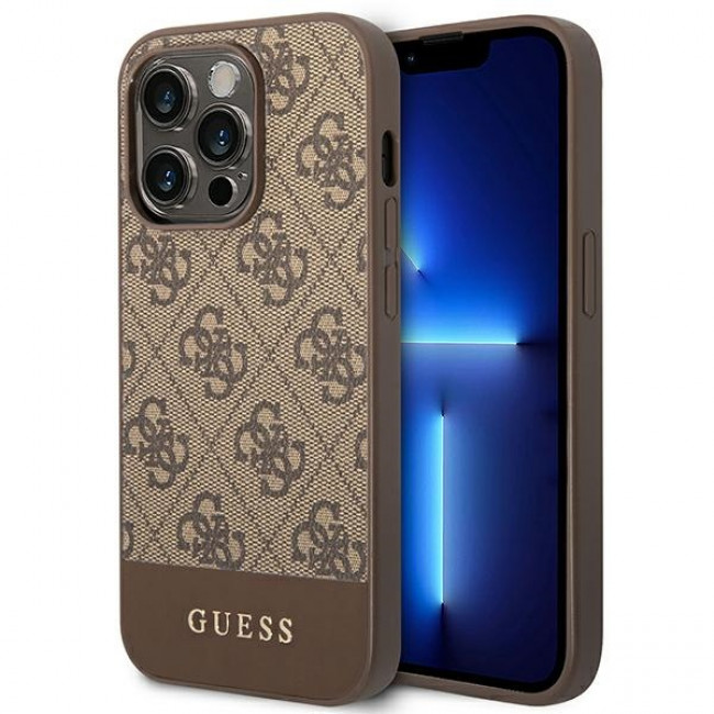 Guess iPhone 14 Pro Max - 4G Stripe Collection Θήκη με Επένδυση Συνθετικού Δέρματος - Brown - GUHCP14XG4GLBR