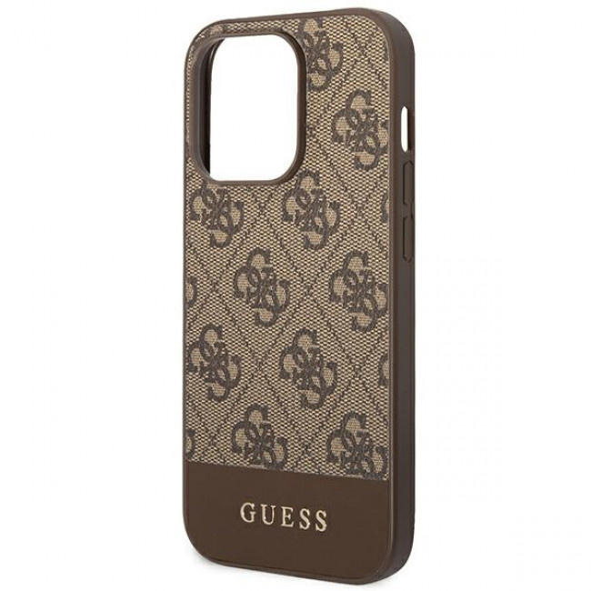 Guess iPhone 14 Pro Max - 4G Stripe Collection Θήκη με Επένδυση Συνθετικού Δέρματος - Brown - GUHCP14XG4GLBR