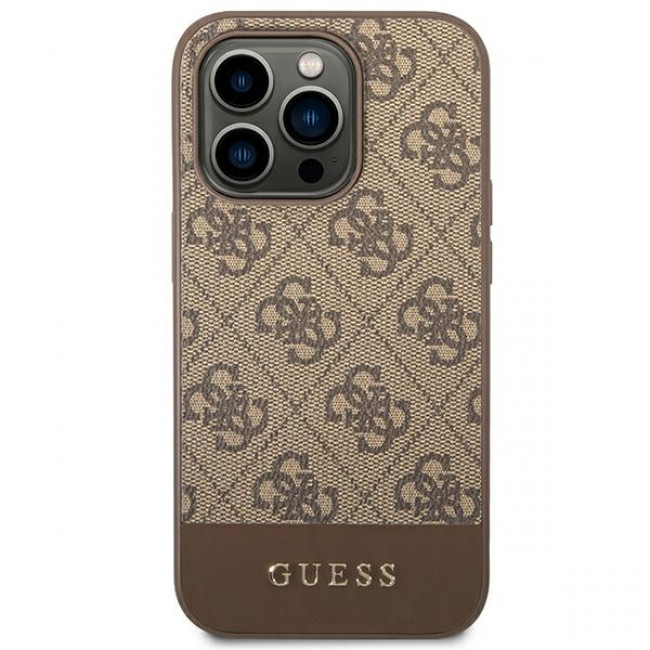 Guess iPhone 14 Pro Max - 4G Stripe Collection Θήκη με Επένδυση Συνθετικού Δέρματος - Brown - GUHCP14XG4GLBR