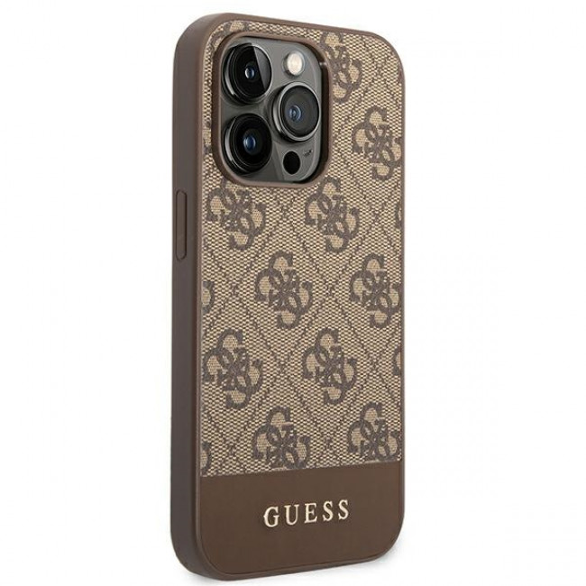 Guess iPhone 14 Pro Max - 4G Stripe Collection Θήκη με Επένδυση Συνθετικού Δέρματος - Brown - GUHCP14XG4GLBR