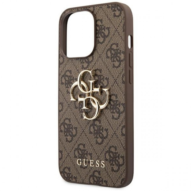 Guess iPhone 14 Pro - 4G Big Metal Logo Θήκη με Επένδυση Συνθετικού Δέρματος - Brown - GUHCP14L4GMGBR