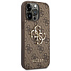 Guess iPhone 14 Pro - 4G Big Metal Logo Θήκη με Επένδυση Συνθετικού Δέρματος - Brown - GUHCP14L4GMGBR