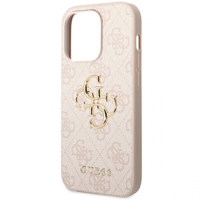 Guess iPhone 14 Pro - 4G Big Metal Logo Θήκη με Επένδυση Συνθετικού Δέρματος - Pink - GUHCP14L4GMGPI