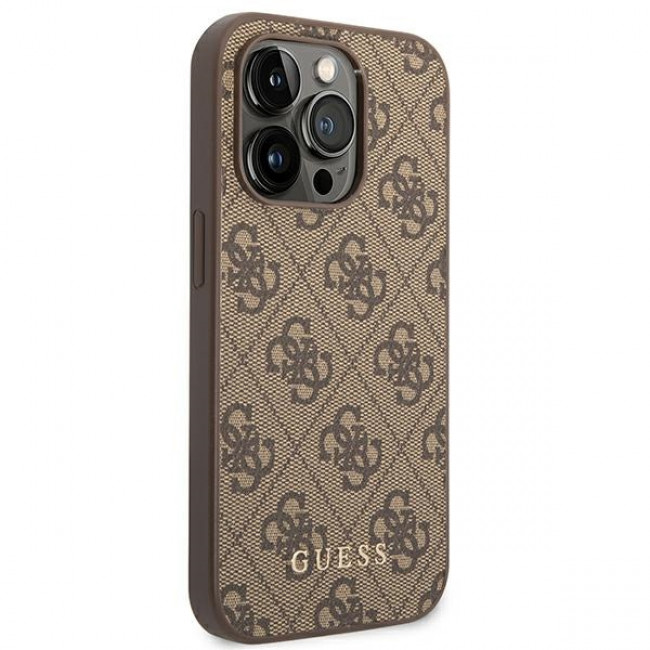 Guess iPhone 14 Pro 4G Saffiano Θήκη με Επένδυση Συνθετικού Δέρματος - Brown - GUHCP14LG4GFBR