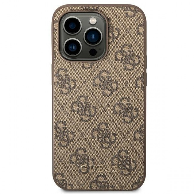 Guess iPhone 14 Pro 4G Saffiano Θήκη με Επένδυση Συνθετικού Δέρματος - Brown - GUHCP14LG4GFBR