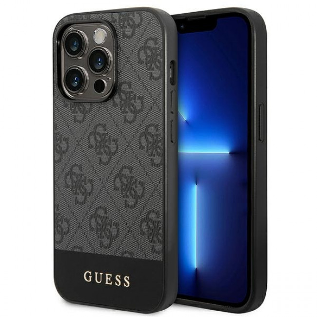 Guess iPhone 14 Pro - 4G Stripe Collection Θήκη με Επένδυση Συνθετικού Δέρματος - Grey - GUHCP14LG4GLGR