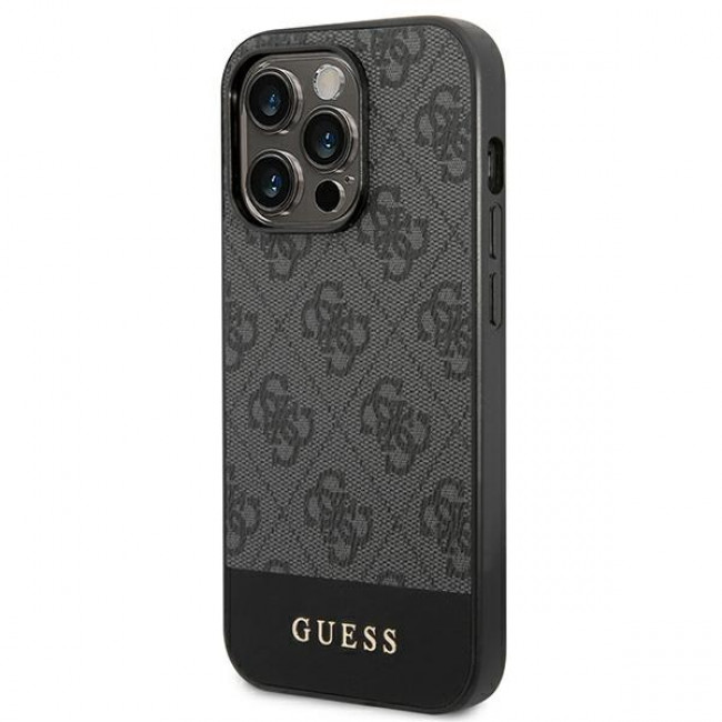 Guess iPhone 14 Pro - 4G Stripe Collection Θήκη με Επένδυση Συνθετικού Δέρματος - Grey - GUHCP14LG4GLGR