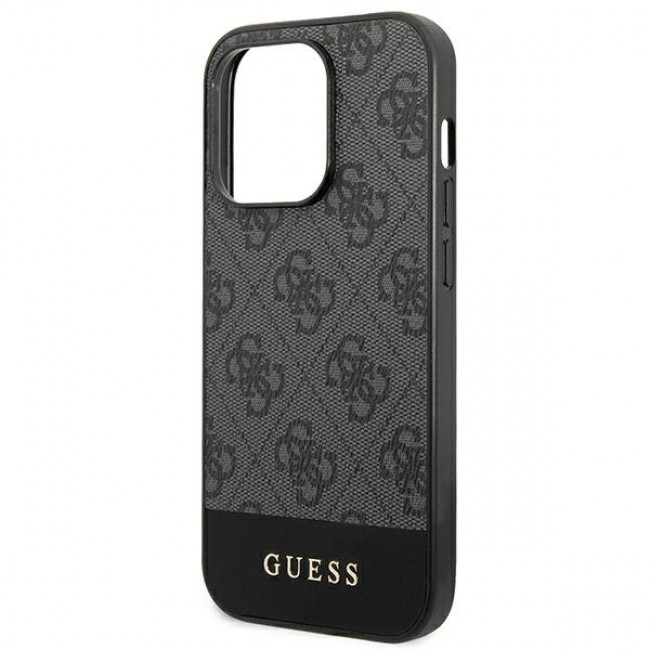 Guess iPhone 14 Pro - 4G Stripe Collection Θήκη με Επένδυση Συνθετικού Δέρματος - Grey - GUHCP14LG4GLGR