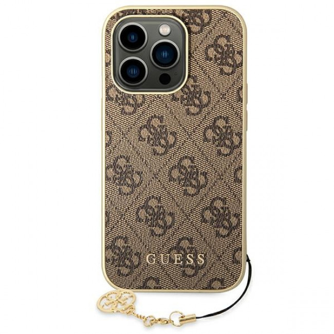 Guess iPhone 14 Pro - 4G Charms Collection Θήκη με Επένδυση Συνθετικού Δέρματος - Brown - GUHCP14LGF4GBR