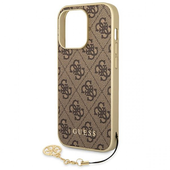 Guess iPhone 14 Pro - 4G Charms Collection Θήκη με Επένδυση Συνθετικού Δέρματος - Brown - GUHCP14LGF4GBR