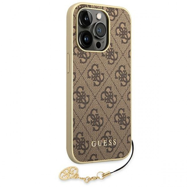 Guess iPhone 14 Pro - 4G Charms Collection Θήκη με Επένδυση Συνθετικού Δέρματος - Brown - GUHCP14LGF4GBR