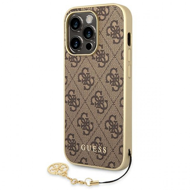 Guess iPhone 14 Pro - 4G Charms Collection Θήκη με Επένδυση Συνθετικού Δέρματος - Brown - GUHCP14LGF4GBR