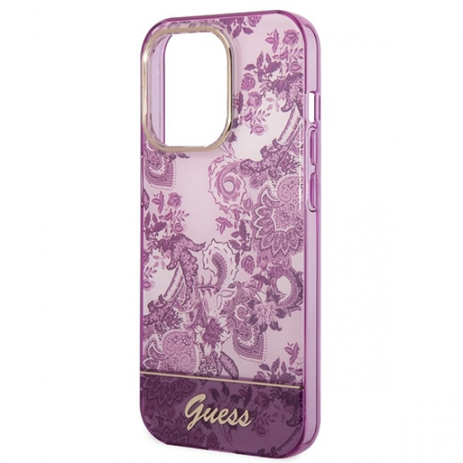 Guess iPhone 14 Pro Porcelain Collection Σκληρή Θήκη με Πλαίσιο Σιλικόνης - Fuschia - GUHCP14LHGPLHF