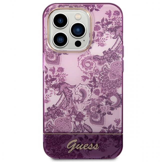 Guess iPhone 14 Pro Porcelain Collection Σκληρή Θήκη με Πλαίσιο Σιλικόνης - Fuschia - GUHCP14LHGPLHF