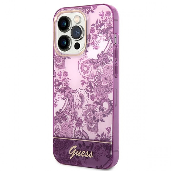 Guess iPhone 14 Pro Porcelain Collection Σκληρή Θήκη με Πλαίσιο Σιλικόνης - Fuschia - GUHCP14LHGPLHF